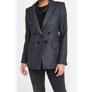 Veronica Beard Yareli Double Breasted Plaid Wool Dickey Jacket Blazer Size 12